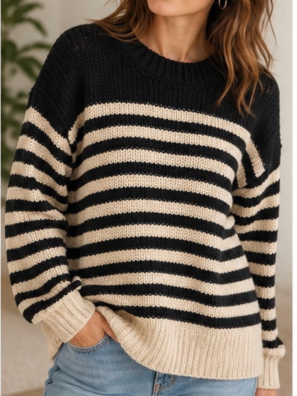 J.Crew Oversized Crewneck Sweater in Stripe BH458 Size M
